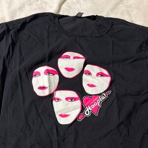 Black Graphic Tee with Pink & White Faces